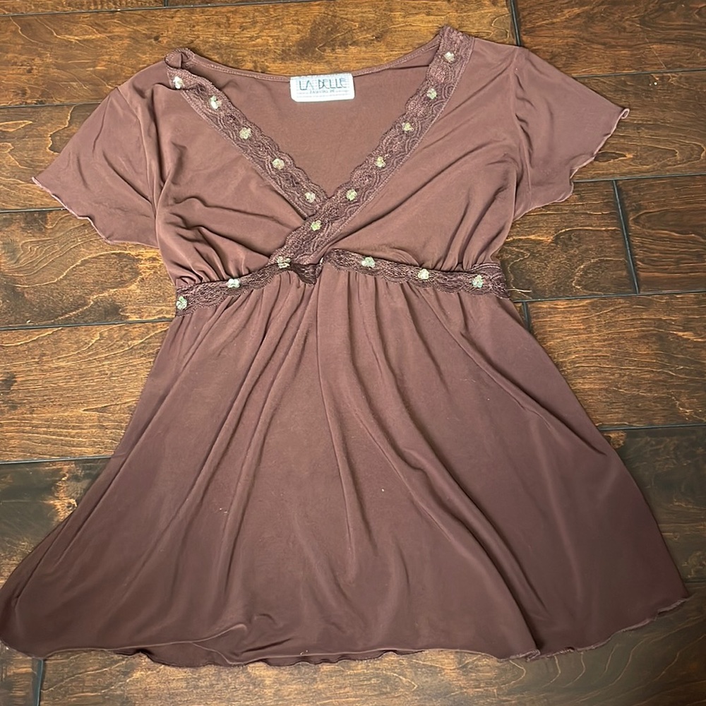 Y2K Brown Babydoll Top